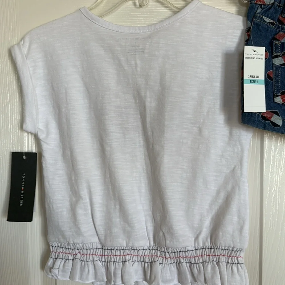 New! Tommy Hilfiger Heart Logo Tee and Patterned Denim Shorts, Size 5T